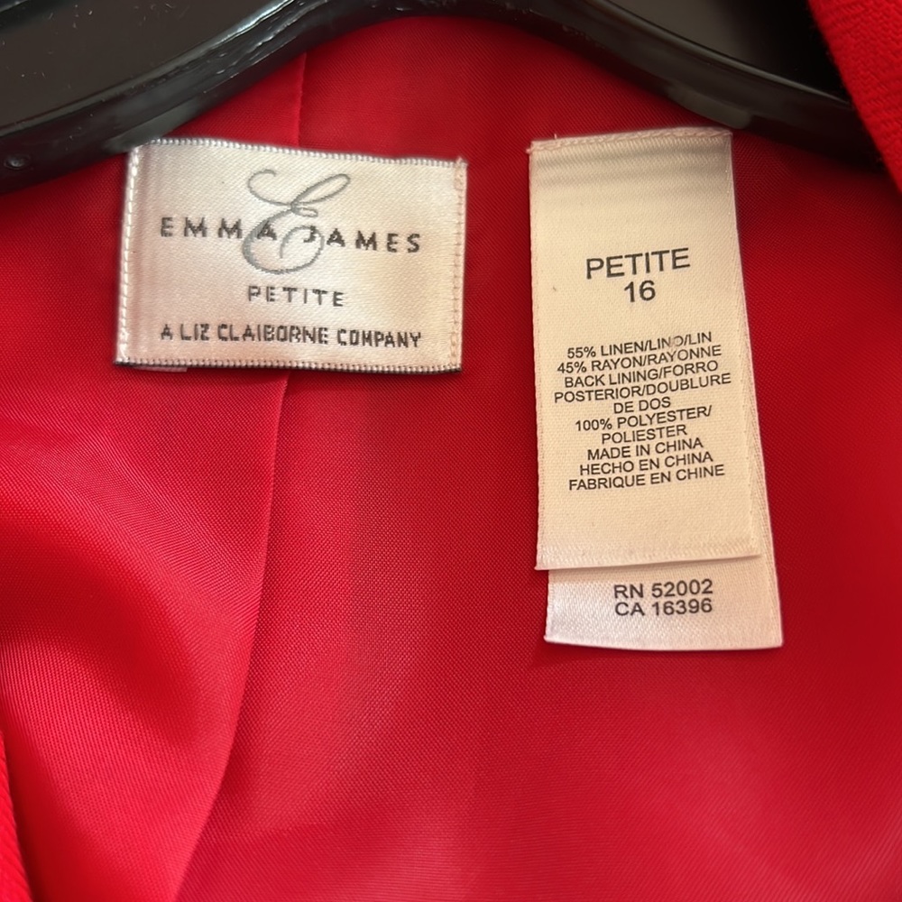 Linen rayon blend red/white trim unlined jacket size 16 petite - Picture 4 of 11